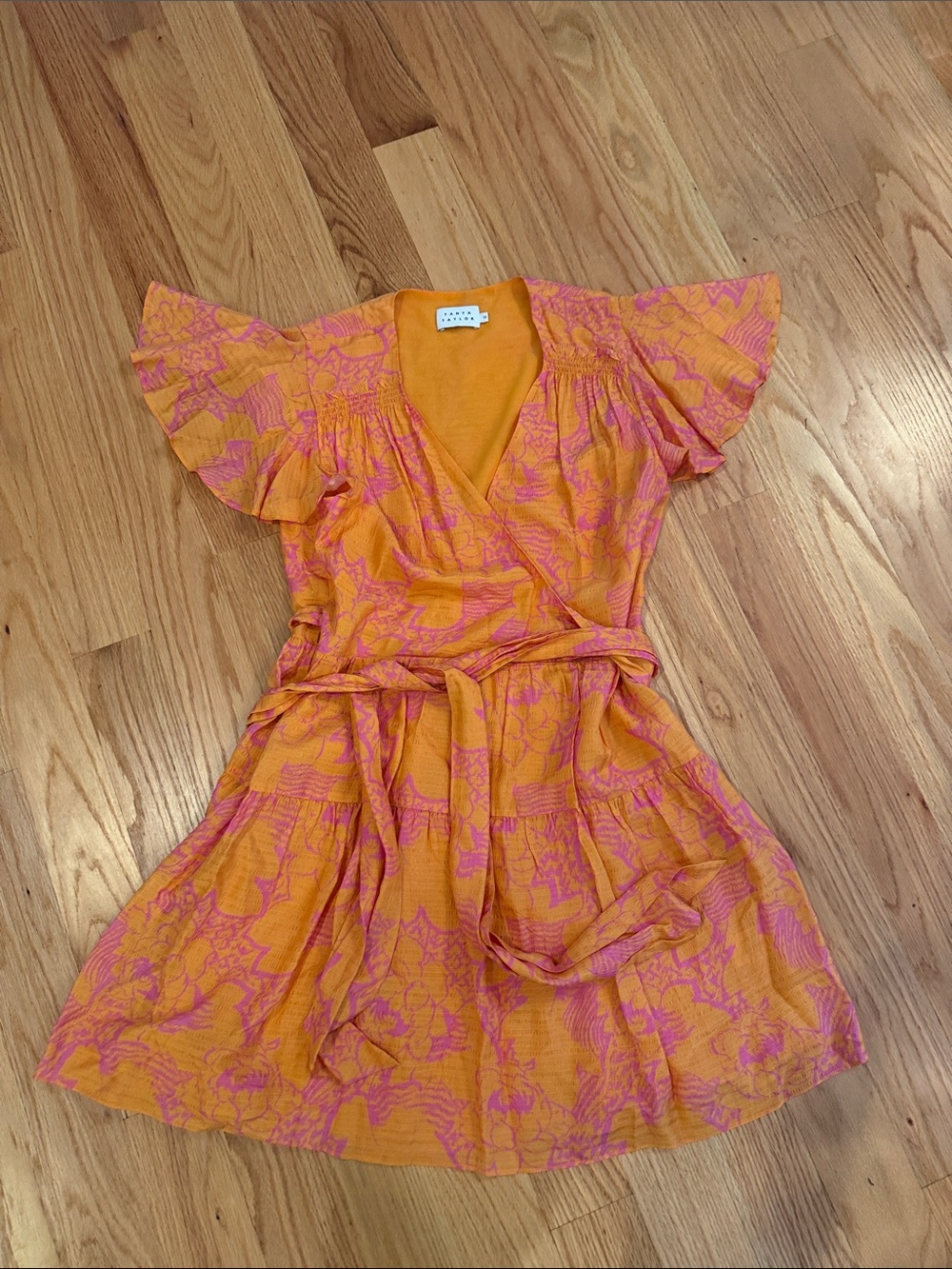 Tanya Taylor Orange & Pink Floral Wrap Dress